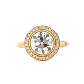 14K Yellow Gold 2.5ct Old European Cut Lab Diamond Edwardian Style Ring with Round Lab Diamond Halo Ring