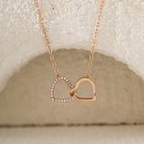 14K Rose Gold Toi et Moi Heart Shape Pendant Necklace with Round Lab Dimaond Pave