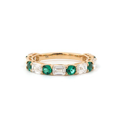 10K Yellow Gold Emerald Cut Lab Diamond and Round Emerald 3/4 Eternity Ring