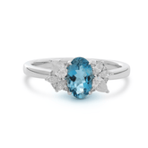 14K White Gold Oval Natural Aquamarine Ring with Moissanite Side Stones