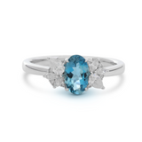 14K White Gold Oval Natural Aquamarine Ring with Moissanite Side Stones