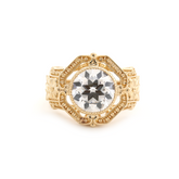 14K Yellow Gold 3ct Old European Cut Lab Diamond Millegrain Bezel Vintage Engraved Ring - Art Deco Style