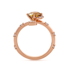 14K Rose Gold 1ct Yellow Round Lab Diamond Celestial-inspired Ring with Sun, New Moon, and Star Design