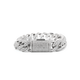 14K White Gold Men' s Iced Out Cuban Link Bracelet with Round Lab Diamond