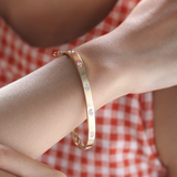 14K Yellow Gold Oval Cut and Princess Cut Lab Diamond Bezel Bangle Bracelet