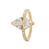 7mm Trillion Cut Lab Diamond Toi et Moi Ring with Half Eternity Pave