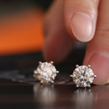 Cherished Moments 14K Gold 2 ct tw Round Cut Lab Diamond 6 Prongs Floral Setting Stud Earrings (FG Color, VS Clarity)