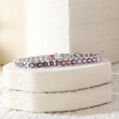 10K White Gold Asscher Cut Rainbow Color Natural Gemstone Tennis Bracelet