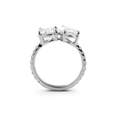 14K White Gold Round and Pear Lab Diamond Toi et Moi Ring with Pave Design