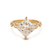 18K Yellow Gold 3.5ct Princess Cut Lab Diamond Vintage Ring with Marquise Cut and Round Lab Diamond Side-stones