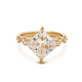 18K Yellow Gold 3.5ct Princess Cut Lab Diamond Vintage Ring with Marquise Cut and Round Lab Diamond Side-stones