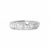14K White Gold Asscher Cut Lab Diamond 5 Stone Bezel Half Eternity Ring