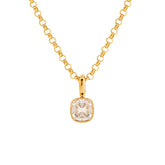 18K Yellow Gold 1ct Old Mine Cut Lab Diamond Bezel Pendant Necklace with Beads Chain