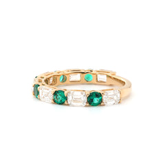 10K Yellow Gold Emerald Cut Lab Diamond and Round Emerald 3/4 Eternity Ring