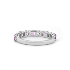 10K White Gold Round Cut Lab Diamond and Emerald Cut Pink Sapphire Half Eternity Ring