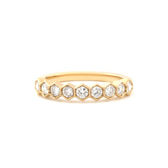 14K Yellow Gold Round Lab Diamond Hexagonal Bezel 9 Stone Ring
