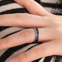 14K White Gold Princess Cut Sapphire Eternity Ring| Fiorese Jewelry