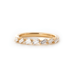 14K Yellow Gold Baguette Cut Lab Diamond 7 Stone Half Eternity Ring