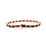 14K Yellow Gold Baguette Cut Lab Ruby Half Bezel Tennis Bracelet
