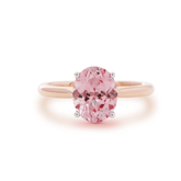 14K Rose Gold Oval Pink Lab Corundum Solitaire Ring in 4 White Gold Round Prong Cathedral Setting Design
