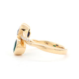 14K Yellow Gold Heart Lab Sapphire and Round Zambian Lab Emerald Toi et Moi Ring with Twist Band