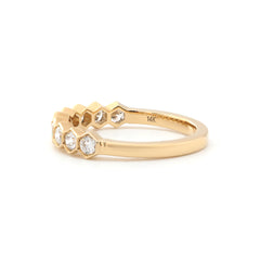 14K Yellow Gold Round Lab Diamond Hexagonal Bezel 9 Stone Ring