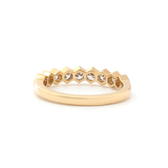 14K Yellow Gold Round Lab Diamond Hexagonal Bezel 9 Stone Ring