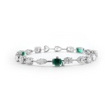 14K White Gold 10 ct tw 6 Shapes Lab Diamond & Lab Emerald Tennis Bracelet