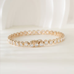 10K Yellow Gold Round Cut Lab Diamond Bezel Tennis Bracelet