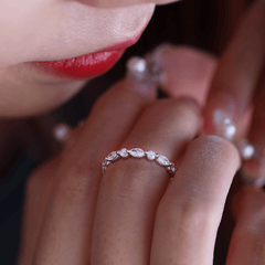 14K White Gold Round and Marquise Cut Lab Diamond Share-prong Setting Eternity Ring