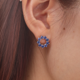 14K White Gold 2.5 ct tw Round Cornflower Lab Sapphire Round Prong Basket Stud Earrings