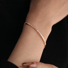 Baguette Cut Lab Diamond Half-Bezel Bangle-to-Chain Bracelet