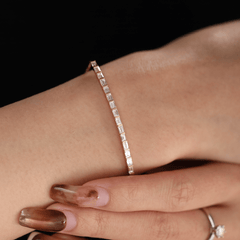 Baguette Cut Lab Diamond Half-Bezel Bangle-to-Chain Bracelet