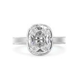 14K White Gold 3ct Elongated Old Mine Cut Lab Diamond 8 Claw Prong Basket Solitaire Ring with Millegrain Tapered Band Design