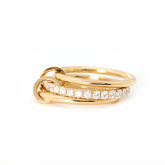 18K Yellow Gold Triple Link Stacking Ring with Round Lab Diamond Pave
