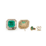 14K Yellow Gold 4.5 ct tw Asshcer Cut Colombian Lab Emerald Halo Stud Earrings