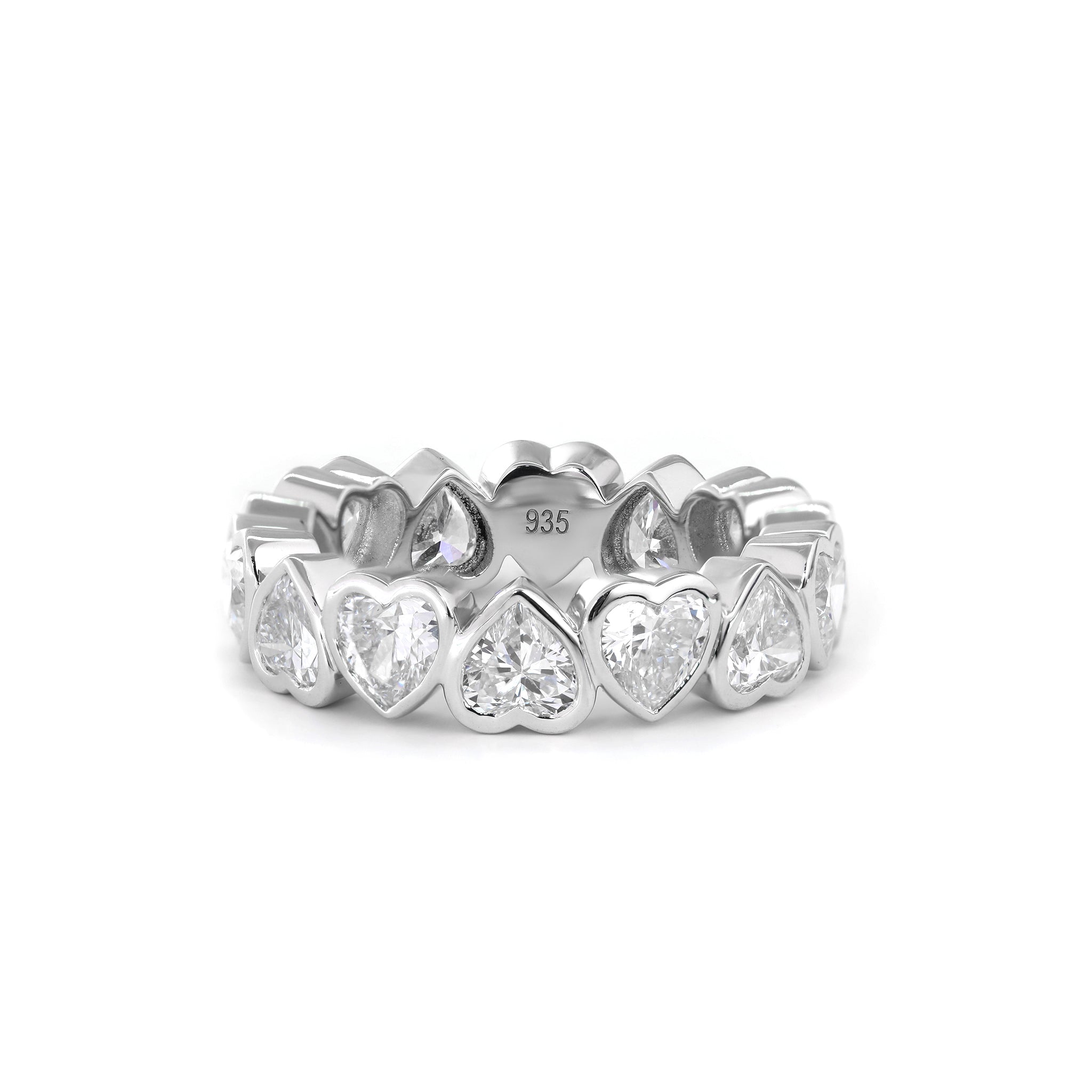935 Silver 4*4mm Heart Lab Diamond Bezel - Set Full Eternity Ring (US4.5 Unresizable) - MMR