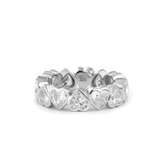 935 Silver 4*4mm Heart Lab Diamond Bezel - Set Full Eternity Ring (US4.5 Unresizable) - MMR