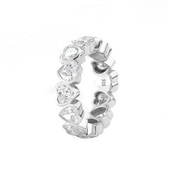 935 Silver 4*4mm Heart Lab Diamond Bezel - Set Full Eternity Ring (US4.5 Unresizable) - MMR