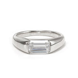 14K White Gold 1ct Emerald Cut Lab Diamond Half Bezel Ring with Tapered Band Design