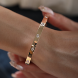 14K Yellow Gold Oval Cut and Princess Cut Lab Diamond Bezel Bangle Bracelet