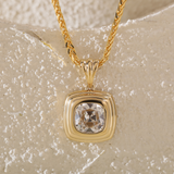 18K Yellow Gold 4ct Old Mine Cut Lab Diamond Flat-topped Stepped Pyramid Pendant Necklace