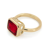 14K Yellow Gold 6 Carat Lab Ruby Solitaire Cocktail Ring with Bezel Setting