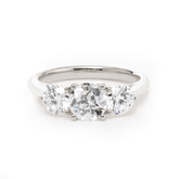 18K White Gold 1ct Old European Cut Lab Diamond Three Stone Ring