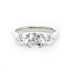 18K White Gold 1ct Old European Cut Lab Diamond Three Stone Ring