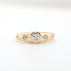 10K Yellow Gold Heart and Round Lab Diamond 5 stone Ring