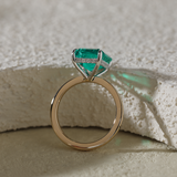 14K Yellow & White Gold 3ct Zambian Lab Emerald 4 Claw Prongs Hidden Halo Engagement Ring