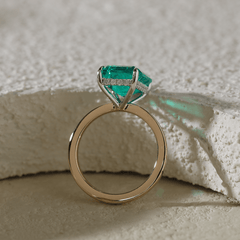 14K Yellow & White Gold 3ct Zambian Lab Emerald 4 Claw Prongs Hidden Halo Engagement Ring