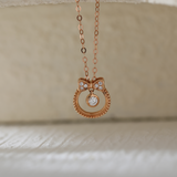 14K Rose Gold Bow Tie Pendant Necklace with Round Lab Dimaond