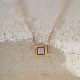14K Rose Gold Princess Cut Lab Diamond Bezel Pendant Necklace